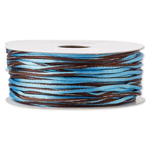 Cord, Satinique&trade;, nylon, brown and blue, 2mm regular with vertical stripe. Sold per 100-foot spool.