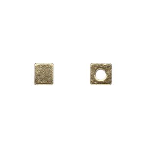 Bead 1pkg4 gold-plated pewter, 6mm cube / blank, antique