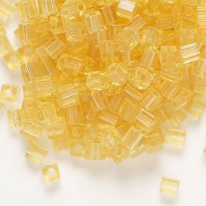 Seed bead, Miyuki, glass, pkg/25g, 3.5-3.7mm square, transparent tan (SB-132).
