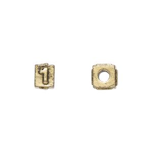 Bead 1pkg4 gold-plated pewter, 8x6mm rectangle / number 1, antique Dione&reg;