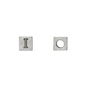 Bead 1pkg4 pewter, 7mm cube / Greek letter Iota, antiqued
