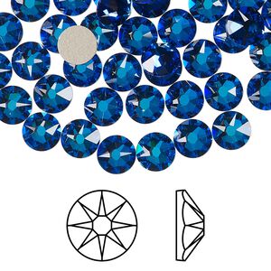Flat back 144pk crystal Bermuda blue foil back, Crystal Passions&reg; 6.32-6.5mm rose round SS30 2088
