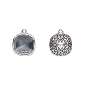 Drop, Almost Instant Jewelry&reg;, antiqued sterling silver, 12mm rounded square with 10mm cushion setting and heart and swirl back design. Sold individually.