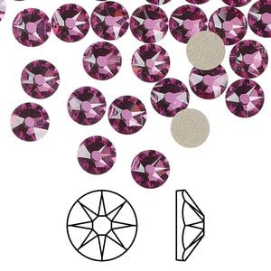 Flat back 144pk dark rose foil back, Crystal Passions&reg; 6.32-6.5mm rose round SS30 2088