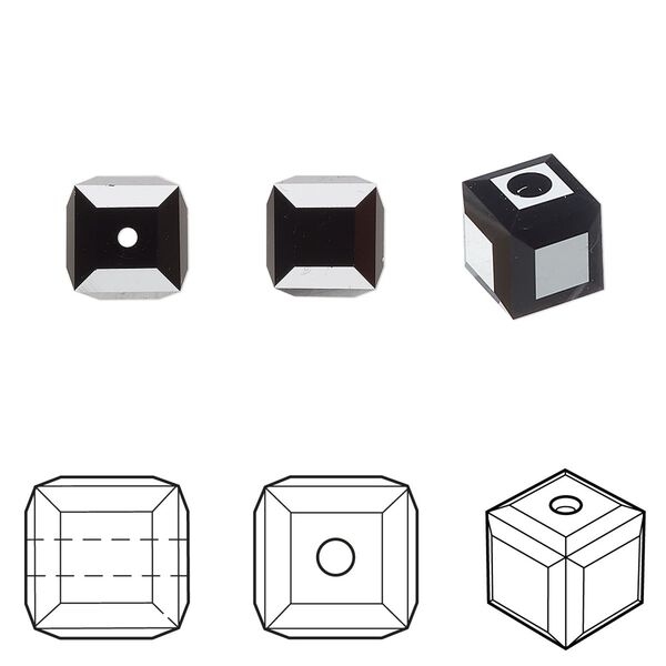 Bead 96pk jet, Swarovski&reg; 8mm cube 5601 image number 0