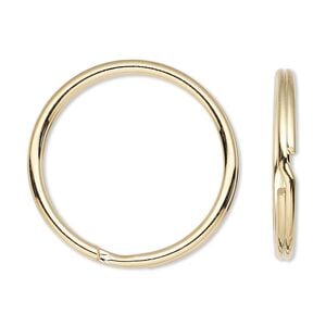 Key ring 1pkg100 gold-finished, 28mm round, 24mm inside diameter / steel
