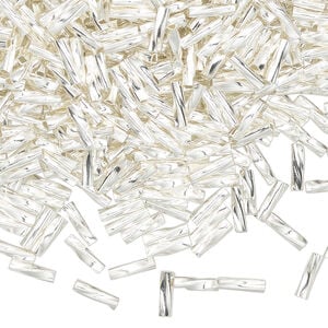 Bead 1pkg1oz silver-finished, 6x1.5mm twisted tube (liquid silver), brass