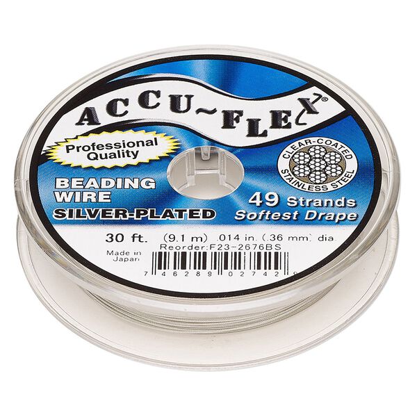 Beading wire, Accu-Flex&reg;, nylon and silver-plated stainless steel, clear, 49 strand, 0.014-inch diameter. Sold per 30-foot spool. image number 0