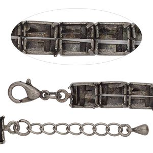 Bracelet component, antique silver-finished brass and steel, 8mm wide cupchain with (22) SS39 rivoli settings, 8 inches with 1-inch extender chain and lobster claw clasp. Sold individually.