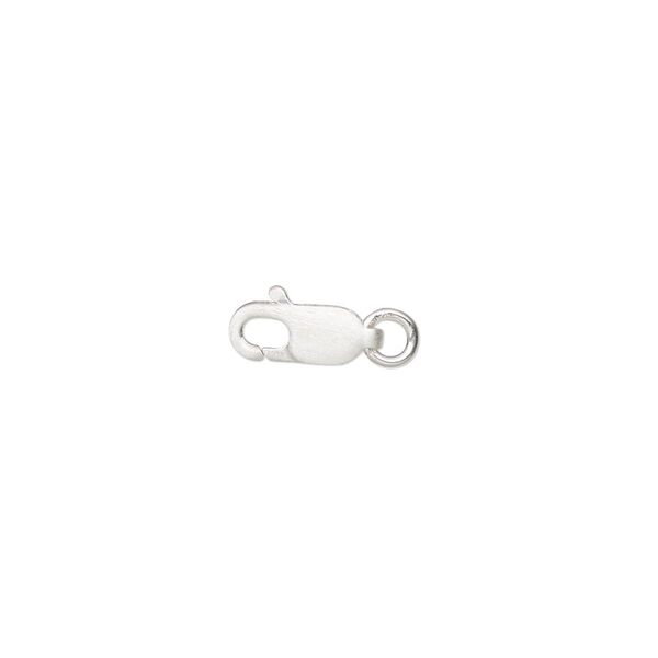 Clasp lobster claw 1pkg1 satin sterling silver, 10x4mm / 4mm closed jump ring, 1-strand image number 0