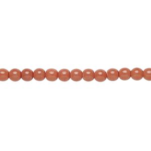Bead, Czech dipped d&eacute;cor glass druk, opaque rose, 4mm round. Sold per 15-1/2" to 16" strand.