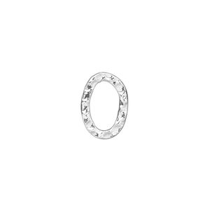 Component, silver-plated steel, 14x10mm double-sided hammered open oval. Sold per pkg of 12.