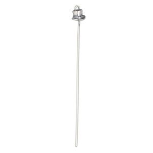 Head pin 1pkg1 sterling silver, 2 inch / 5.5x4mm hat / 3D, 21 gauge antiqued