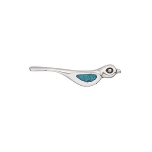 Bead 1pkg1 sterling silver, 26.5x6mm bird, turquoise blue antiqued