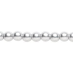 Bead, Czech glass druk, opaque satin metallic silver, 6mm round. Sold per 15-1/2" to 16" strand, approximately 65 beads.