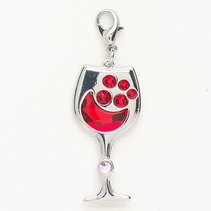 Charm steel 1pk 30x15mm wine glass lobster claw clasp, silver finish Siam clear AB