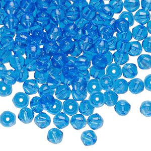 Bead, Czech pressed glass, translucent Capri blue, 4mm bicone. Sold per 1-ounce pkg, approximately 260 beads.