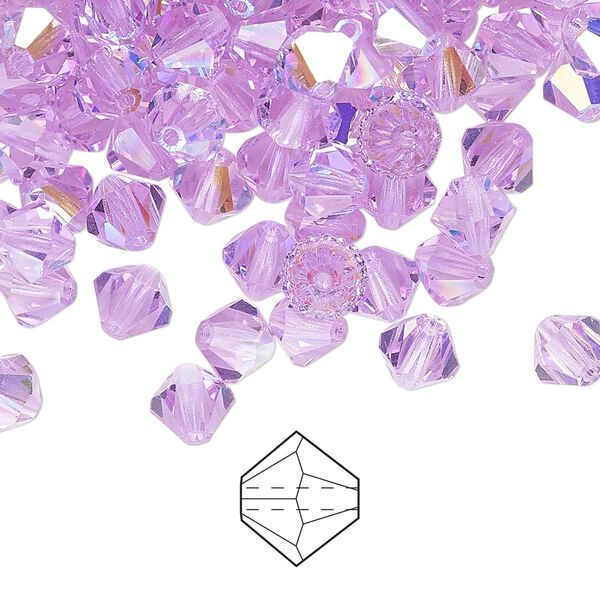 Bead 288pk violet AB, Preciosa Czech crystal 6mm bicone image number 0