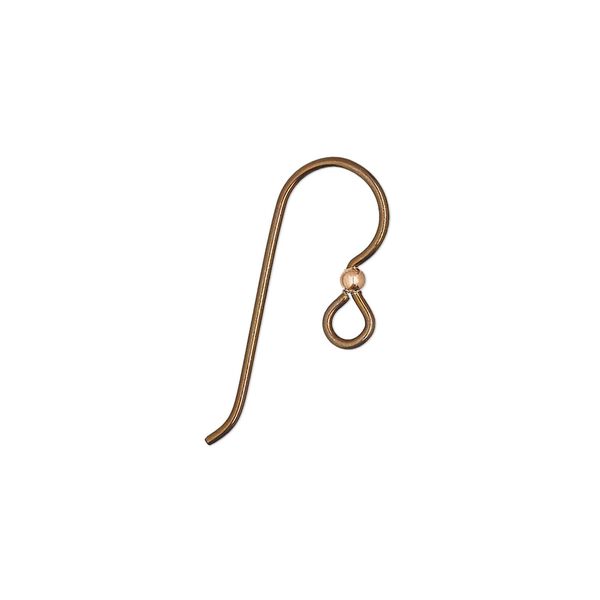 Ear wire fishhook 1pkg50 antique copper-plated niobium, 14mm / 2mm ball / open loop, 20 gauge copper 25 pair image number 0