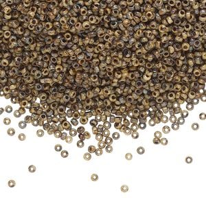 Seed bead, Miyuki, glass, pkg/35g, #15 rocaille, opaque Picasso brown, (RR-4517).