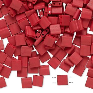 Seed bead, TILA&reg;, glass, pkg/10g, 5mm full tila square, opaque matte red, (TL-2040).