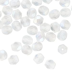 Czech fire-polished glass 1pkg60, faceted round bead translucent matte opal AB 6mm