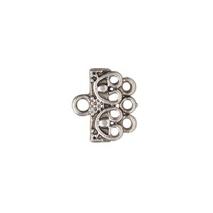 End bar 1pkg12 "pewter", 16x7mm rectangle / beaded design / 1sided / 3 closed loops, silver-finished / antiqued