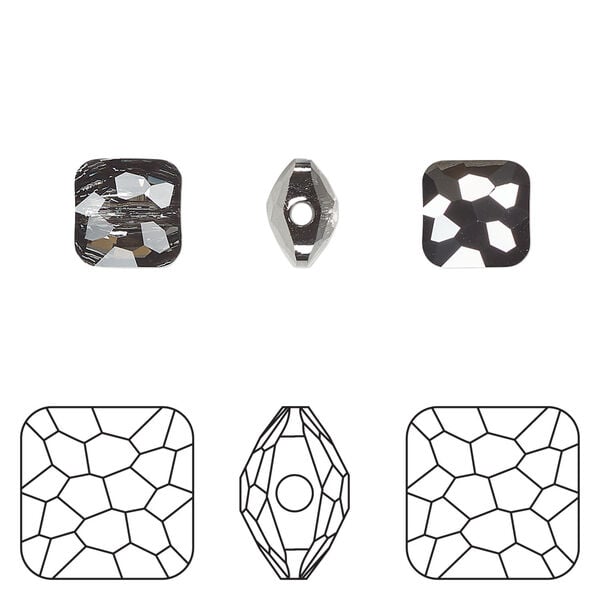 Bead 1pkg144 crystal silver night, Swarovski&reg;, 8mm puffed square 5035 image number 0