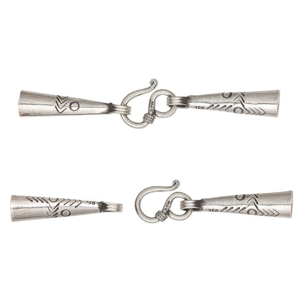 Clasp hook&eye 1pkg1 sterling silver, 59x7mm, fits 5.5mm cord, antiqued 1-strand image number 0