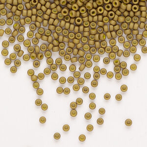 Seed bead, Miyuki, 1pkg25g, glass, #11 rocaille, opaque matte gold luster golden olive (RR-2032)