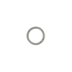Jump ring 1pkg4 sterling silver, 11mm soldered closed twisted round, 18 gauge / 9.3mm inside diameter / antiqued