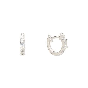 Earring, Create Compliments&reg;, sterling silver and cubic zirconia, clear, 11.5mm round hoop with endless-loop closure. Sold per pair.