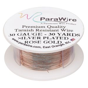 Wire, ParaWire&trade;, rose gold-finished copper, round, 30 gauge. Sold per 30-yard spool.