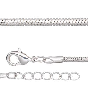 Chain 1pkg4 silver-plated snake, 2mm / lobster claw clasp, brass 16 inch