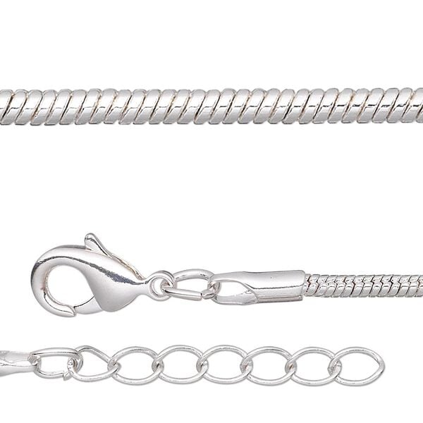 Chain 1pkg4 silver-plated snake, 2mm / lobster claw clasp, brass 16 inch image number 0