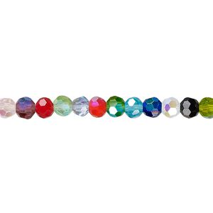 Bead 1pk 32 facets opaque to transparent AB mixed colors, Celestial Crystal&reg; 4mm round 15.5-16 inch