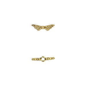 Bead 1pkg50 gold-finished "pewter", 11x3mm wing / 2sided, antique
