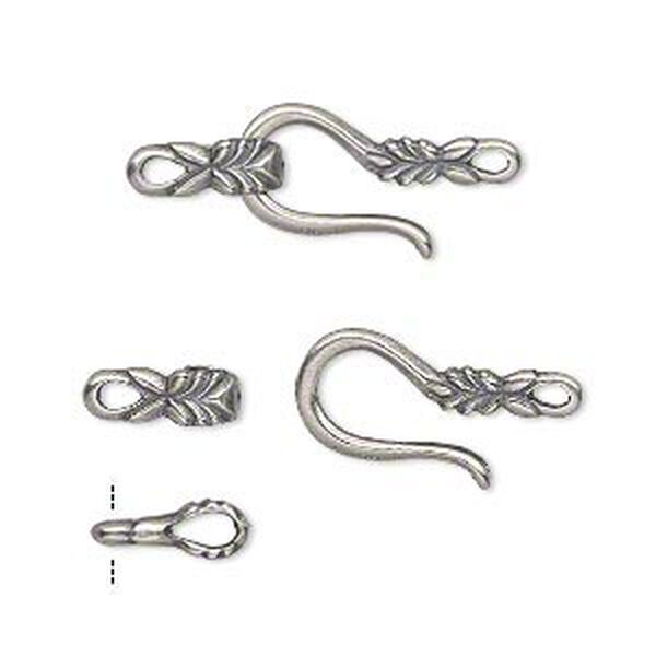 Clasp hook&eye 1pkg1 silver-plated, 21x9mm double-sided, antique brass JBB Findings 1-strand image number 0