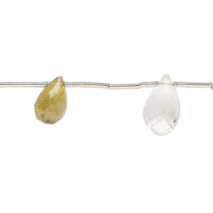 Smoky quartz / quartz crystal 1pkg6, hand-cut top-drilled micro-faceted teardrop bead 9x6mm-12x8mm