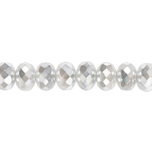 Bead, Czech fire-polished glass, opaque metallic chrome, 9x5mm faceted rondelle. Sold per 15-1/2" to 16" strand.