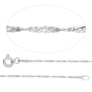 Chain 1pkg1 sterling silver, Singapore 1mm / springring clasp, Gossamer&trade; 24 inch