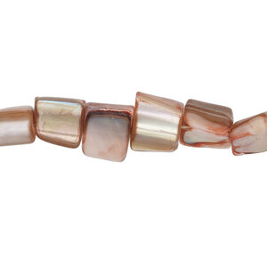 Mother-of-pearl shell 1pkg1, triangle tube bead 15 inch pink satin / beige 7x5mm-14x9mm