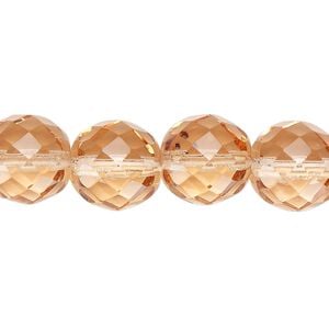 Bead, Czech fire-polished glass, pkg/15-1/2 to 16 inches, 12mm faceted round, transparent light rose, (70110).