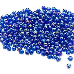 Seed bead, Miyuki, glass, pkg/10g, 3.3x2.8mm mini fringe, opaque rainbow cobalt blue (DP-177).