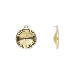 Drop, Almost Instant Jewelry&reg;, antique gold-finished "pewter" (zinc-based alloy), 24mm round with triangle and beaded design with 18mm rivoli setting. Sold per pkg of 6.