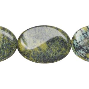 Yellow "turquoise" (serpentine with quartz) 1pkg1, twisted oval bead 15 inch 35x25mm-36x25mm
