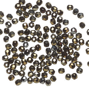 Bead, Czech fire-polished glass 1pkg120, opaque iris brown, 3mm faceted round.