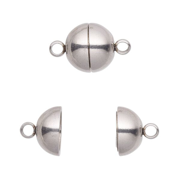 Clasp magnetic 1pkg1, 12mm round, stainless steel 1-strand image number 0