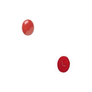 Cabochon, bamboo coral (dyed), red, 8x6mm calibrated oval, Mohs hardness 3-1/2 to 4. Sold per pkg of 2.