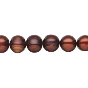 Freshwater pearl 1pkg1, semi-round, 15.5-16 inch dark copper rose 8-10mm cultured